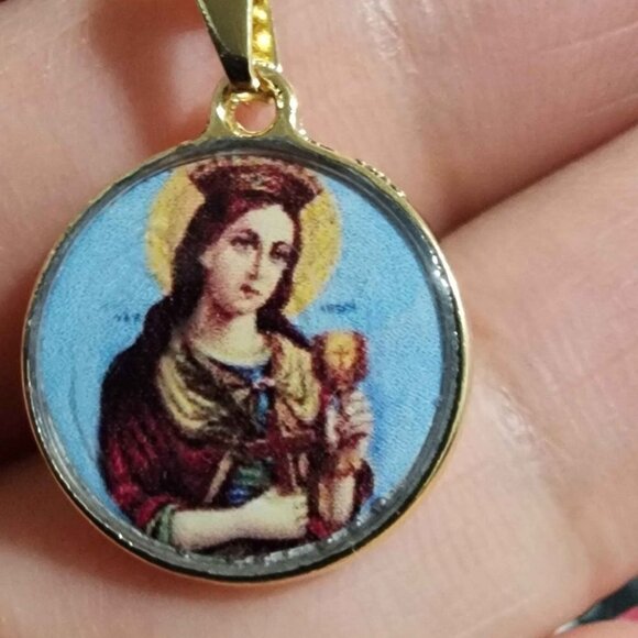 Brand NEW Brazilian 18k Gold Filled Saint Barbara Necklace - Picture 1 of 5